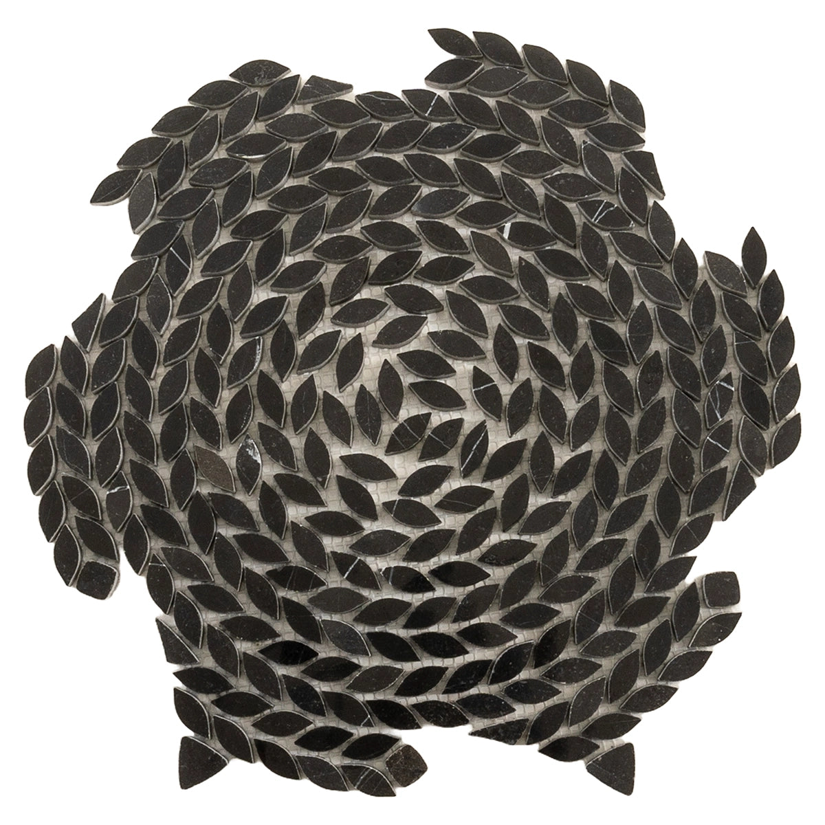 Santorini Nero Black Swirled Petals Marble Mosaic Tile | Tile Club