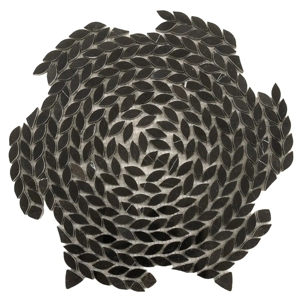 Santorini Nero Black Swirled Petals Marble Mosaic Tile | Tile Club