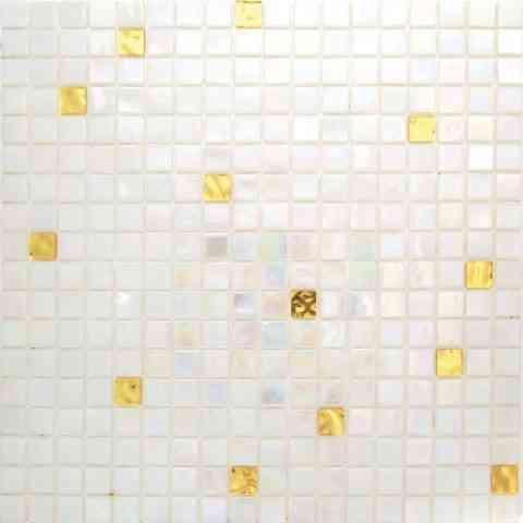 Pearl & Gold Mixed Squares Glass Tile