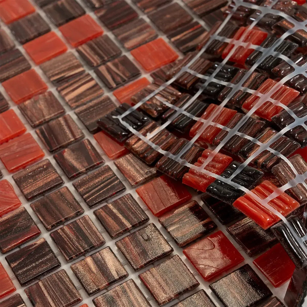 Queen of Hearts Red Mixed Squares Glass Tile | Tile Club