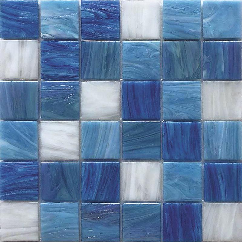 Waikiki Beach Blue Mixed Squares Glass Tile