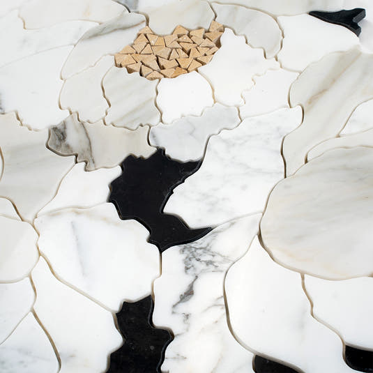 Peonia Flower Black and White Marble Waterjet Mosaic Tile | Tile Club