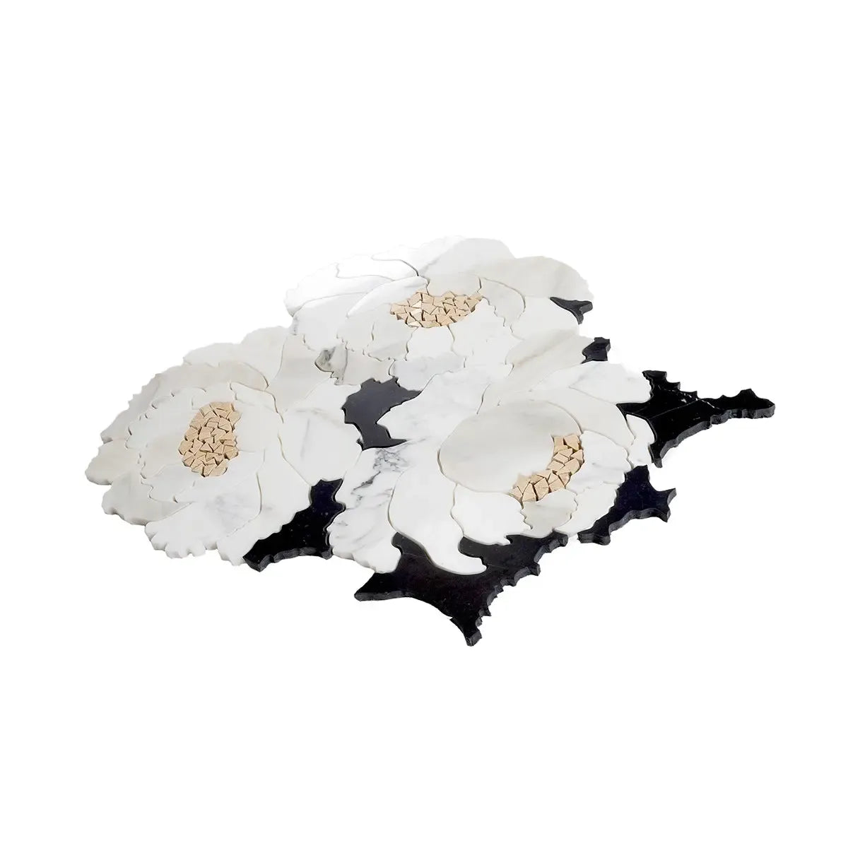 Peonia Flower Black and White Marble Waterjet Mosaic Tile | Tile Club