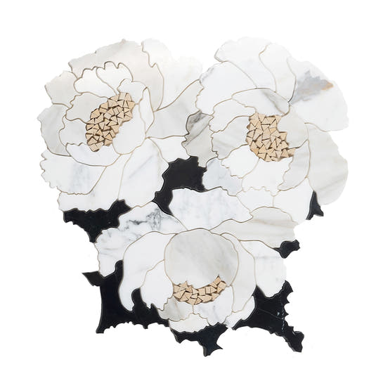 Peonia Flower Black and White Marble Waterjet Mosaic Tile | Tile Club