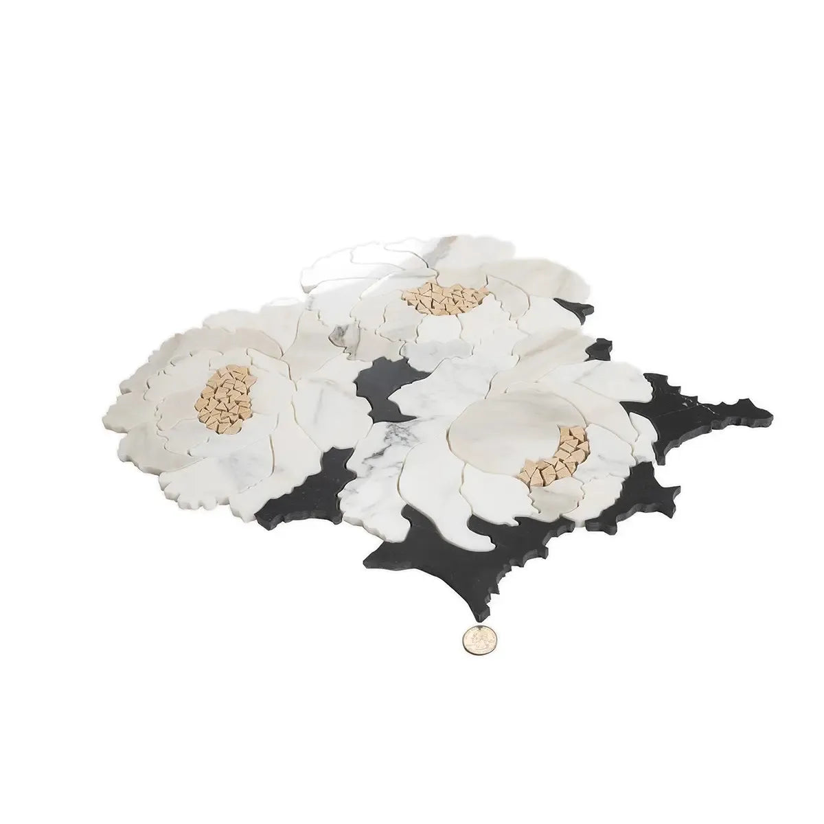 Peonia Flower Black and White Marble Waterjet Mosaic Tile | Tile Club