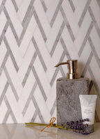 Thassos And Carrara Striped Chevron Mosaic Tile | Tile Club