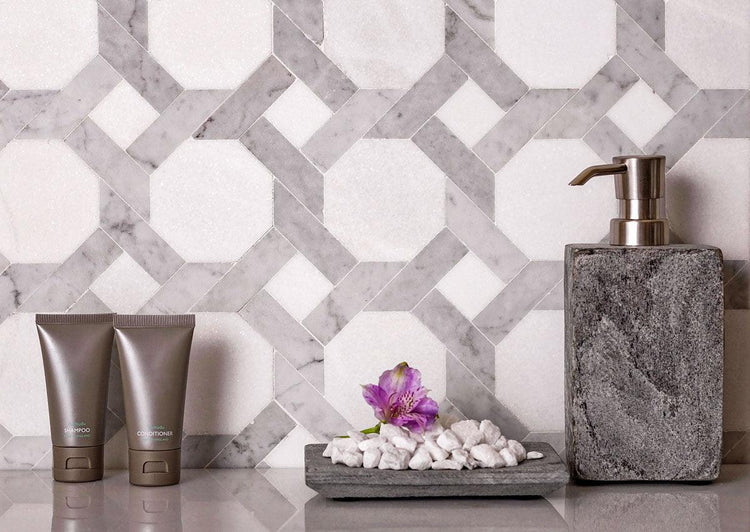Thassos And Carrara Weaved Octagon Marble Mosaic Tile | Tile Club