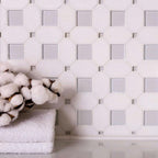Thassos Octagon With Light Blue Glass Marble Mosaic Tile