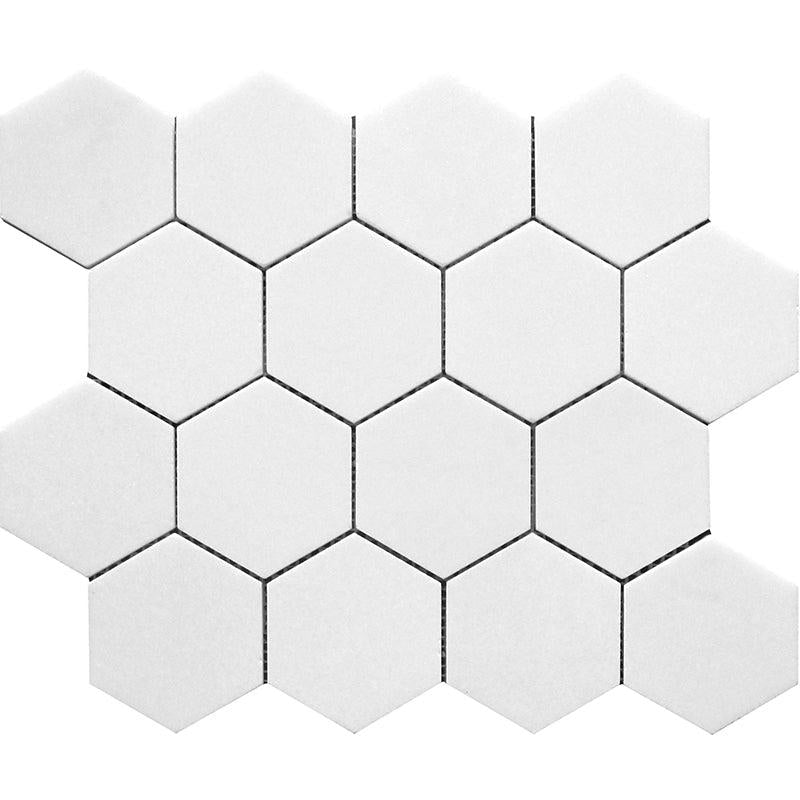 3" Thassos Marble Hexagon Tile Polished