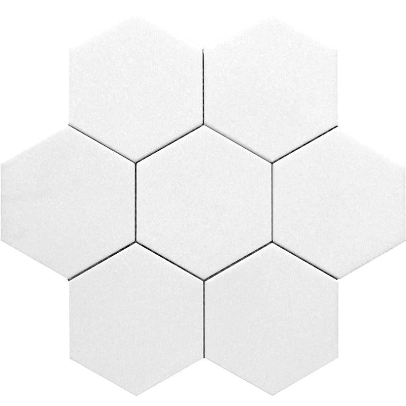 4" Thassos Marble Hexagon Tile Honed