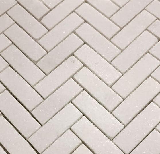 Thassos White Marble Herringbone Mosaic Tile