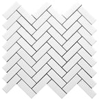 Thassos White Marble Herringbone Mosaic Tile | Tile Club