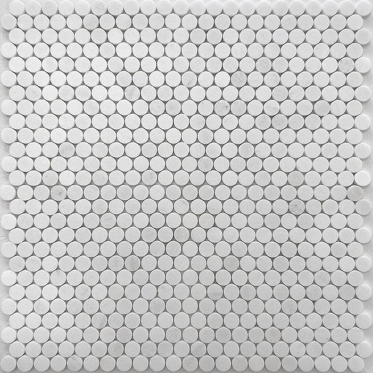 White marble penny tiles