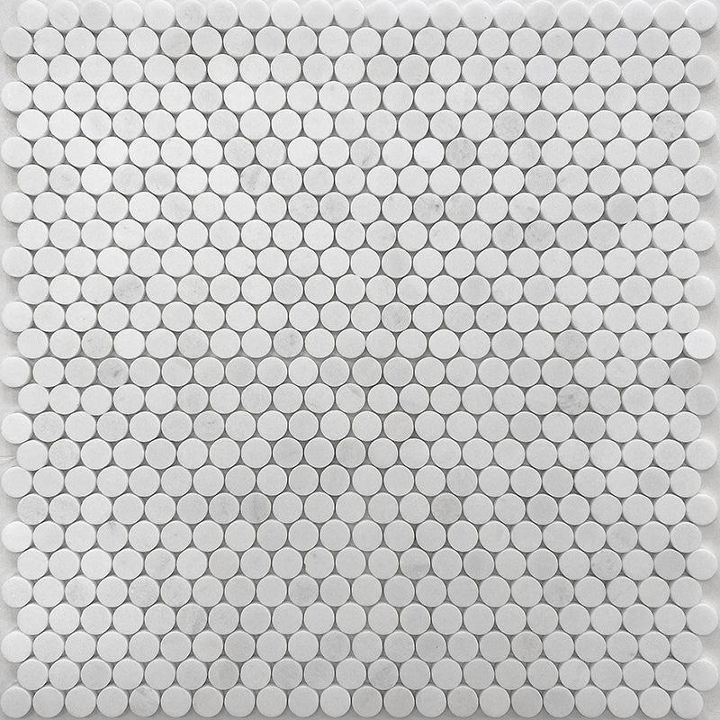 White marble penny tiles