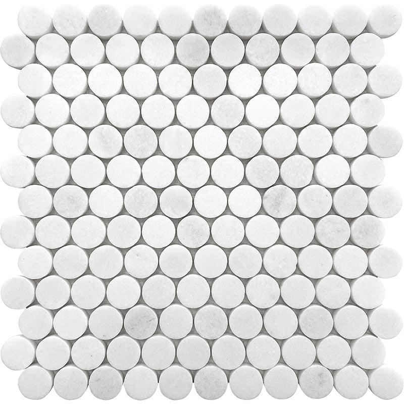 Thassos White Honed Penny Round Marble Mosaic Tile