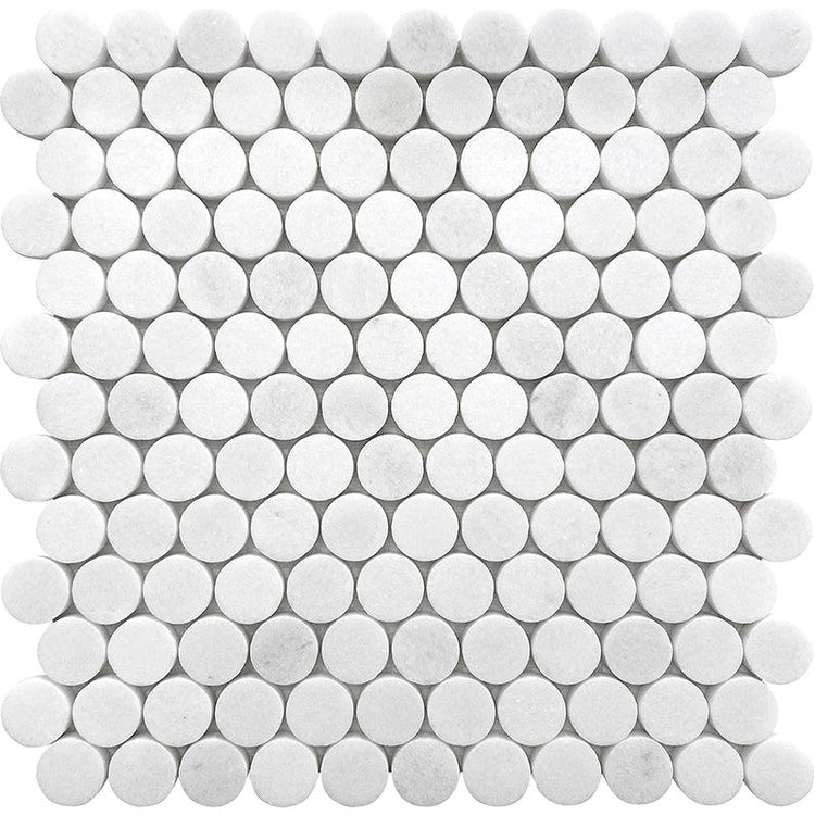 Thassos White Honed Penny Round Marble Mosaic Tile