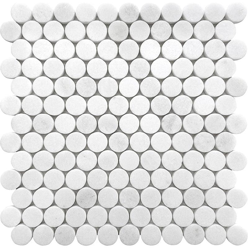 Thassos White Honed Penny Round Marble Mosaic Tile