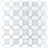 Thassos Octagon With Azul Cielo Squares Marble Mosaic Tile