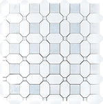 12.2" x 12.2" Thassos Octagon With Azul Cielo Squares Marble Mosaic Tile | SQUARES MARBLE MOSAIC TILE