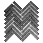 Gray Deco Herringbone Glass Mosaic Tile | Tile Club
