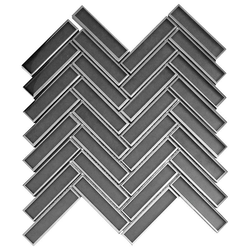 Gray Deco Herringbone Glass Mosaic Tile Sample
