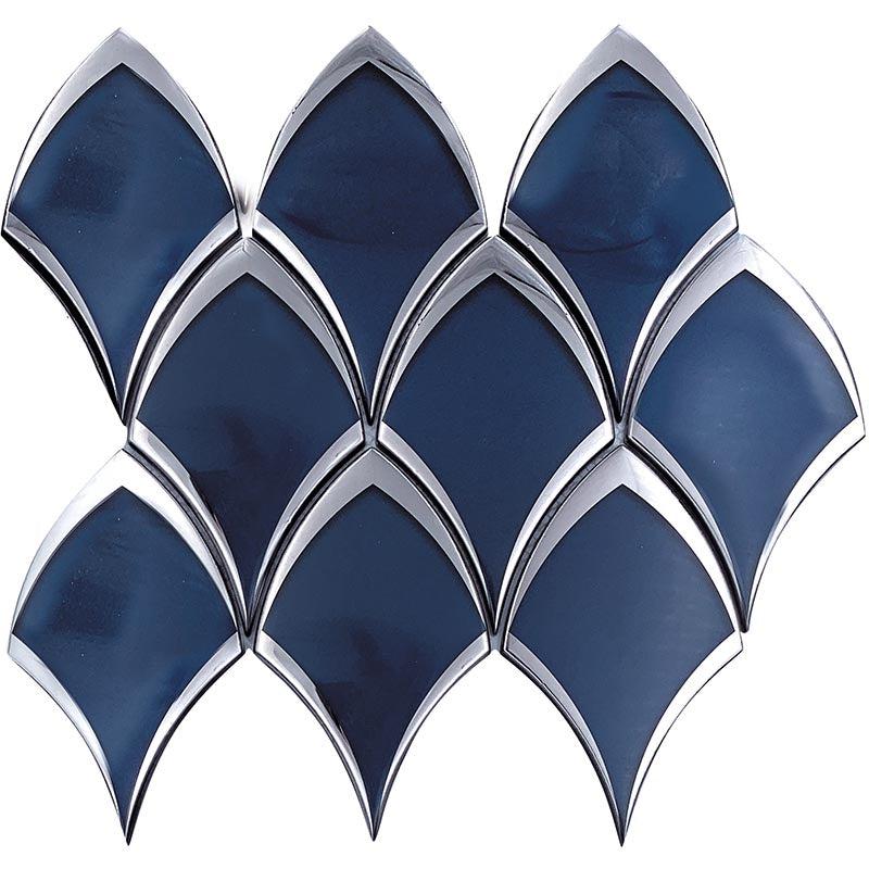 Blue Deco Fan Glass Mosaic Tile