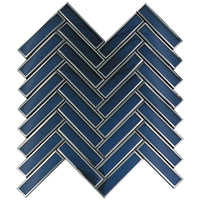 Blue Deco Herringbone Glass Mosaic Tile