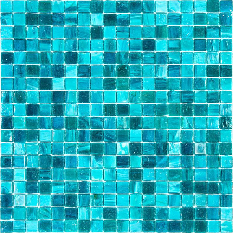 Lake Blue Mixed Squares Glass Tile