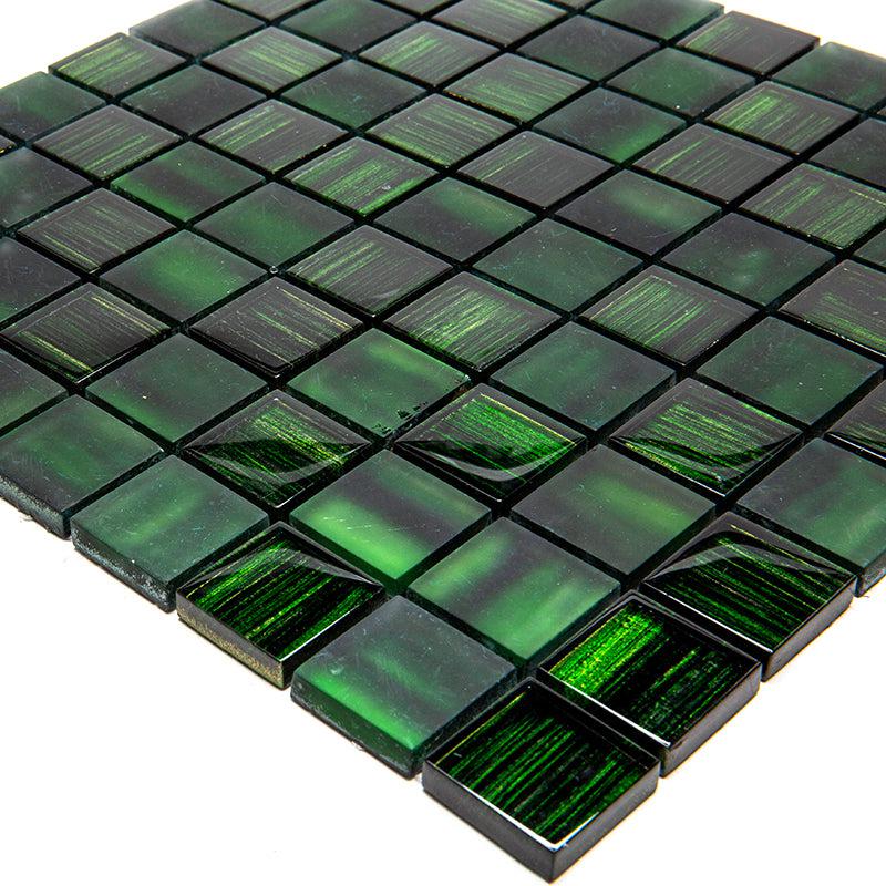 Emerald Green Foil And Frosted Square Mosaic Tile