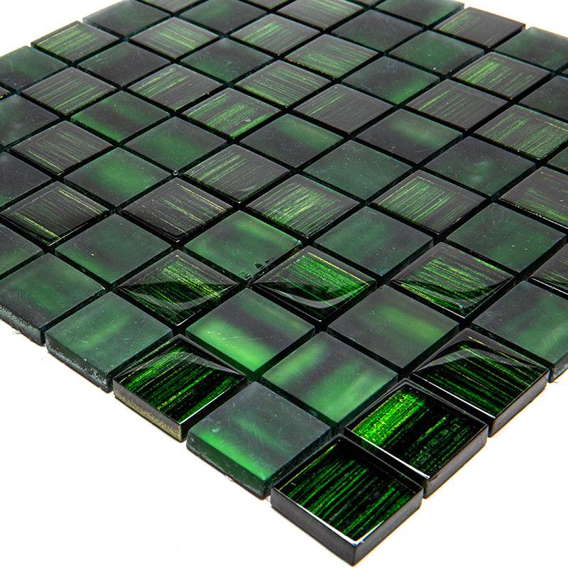 Emerald Green Foil And Frosted Square Mosaic Tile | Tile Club