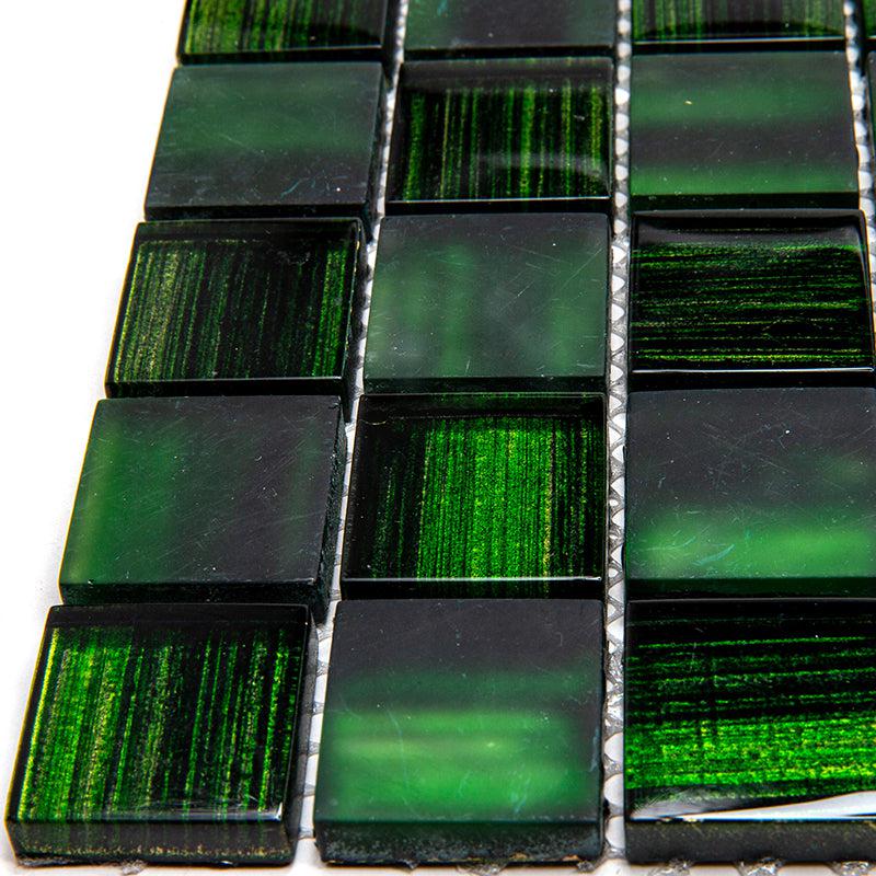 Emerald Green Foil And Frosted Square Mosaic Tile | Tile Club