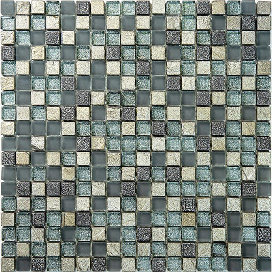 Eclectic Quartz Micro Square Mosaic Tile in shades of green