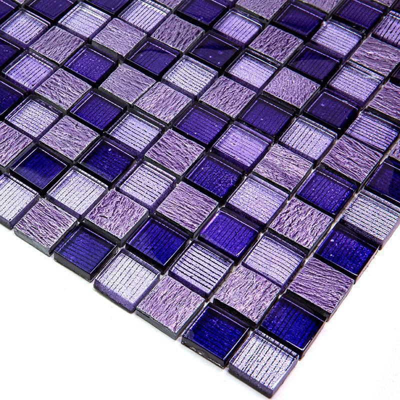 Glass mosaic square tile in shades of purple 