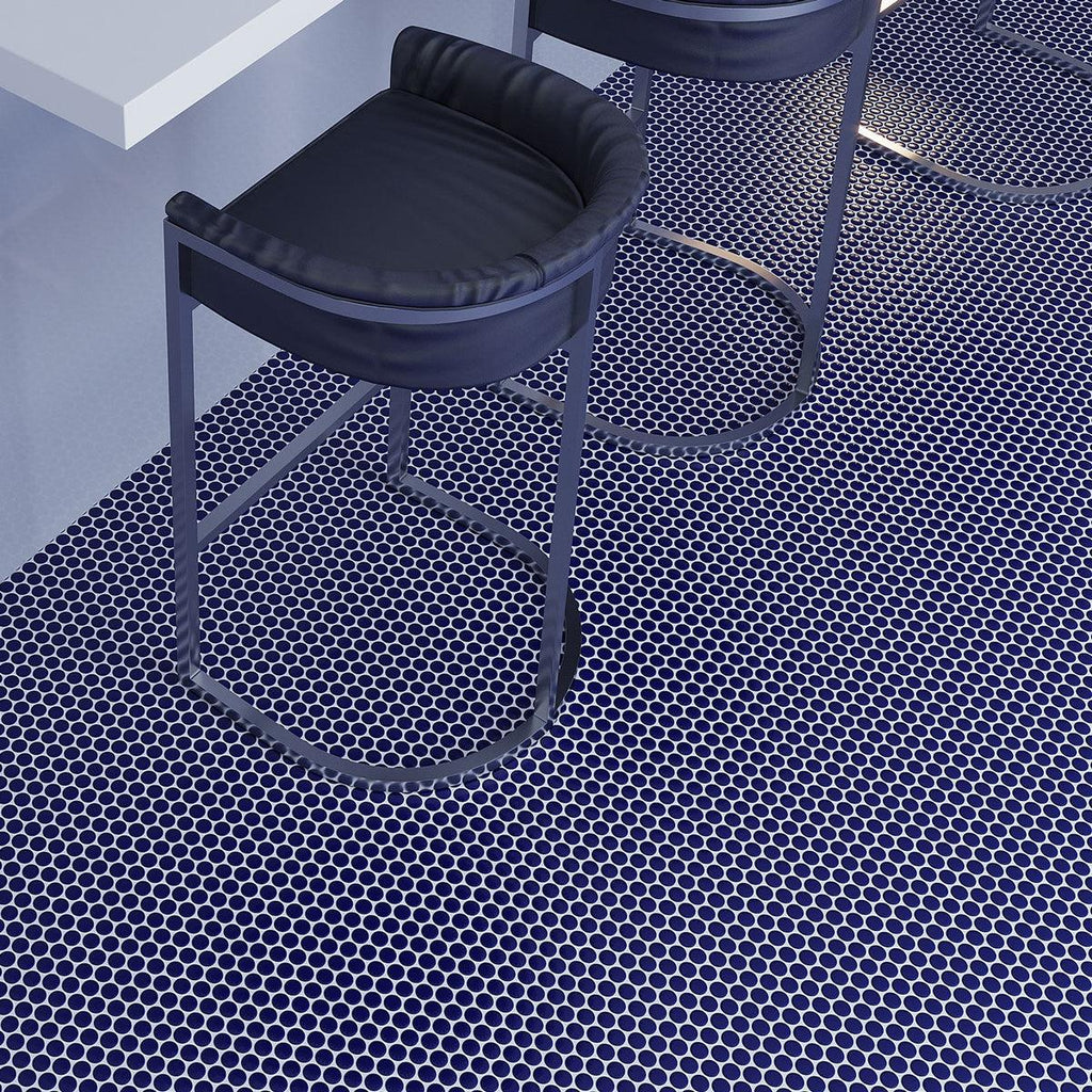 Navy Blue Buttons Porcelain Penny Round Tile | Tile Club
