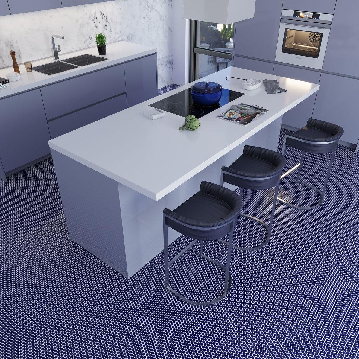 Navy Blue Buttons Porcelain Penny Round Tile | Tile Club