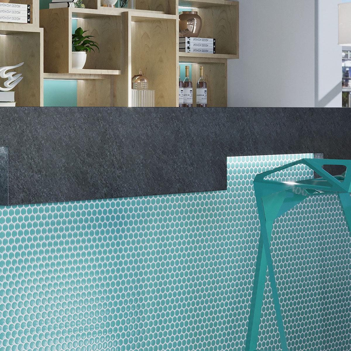 Teal Buttons Porcelain Penny Round Tile | Tile Club
