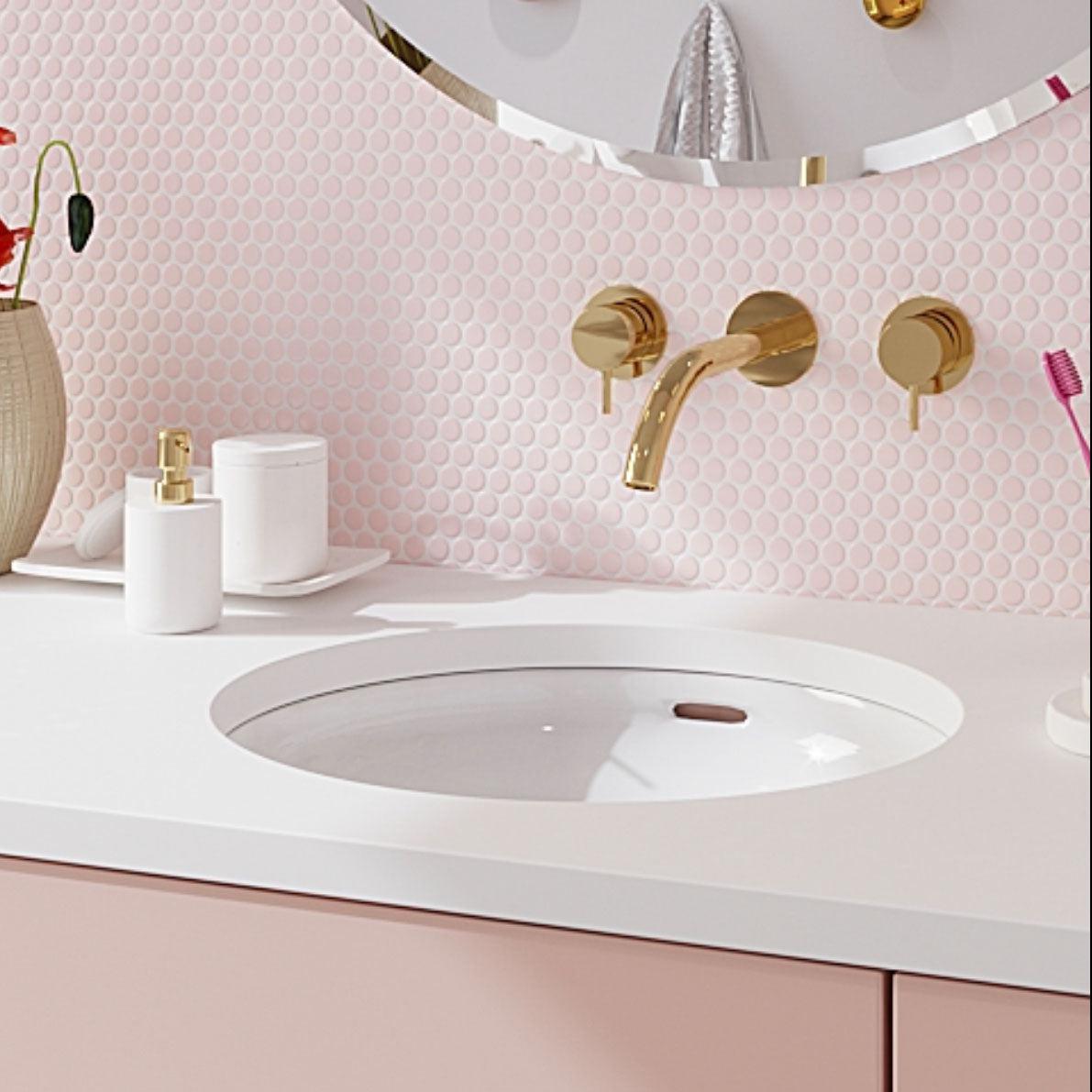 Pink Buttons Porcelain Penny Round Tile | Tile Club