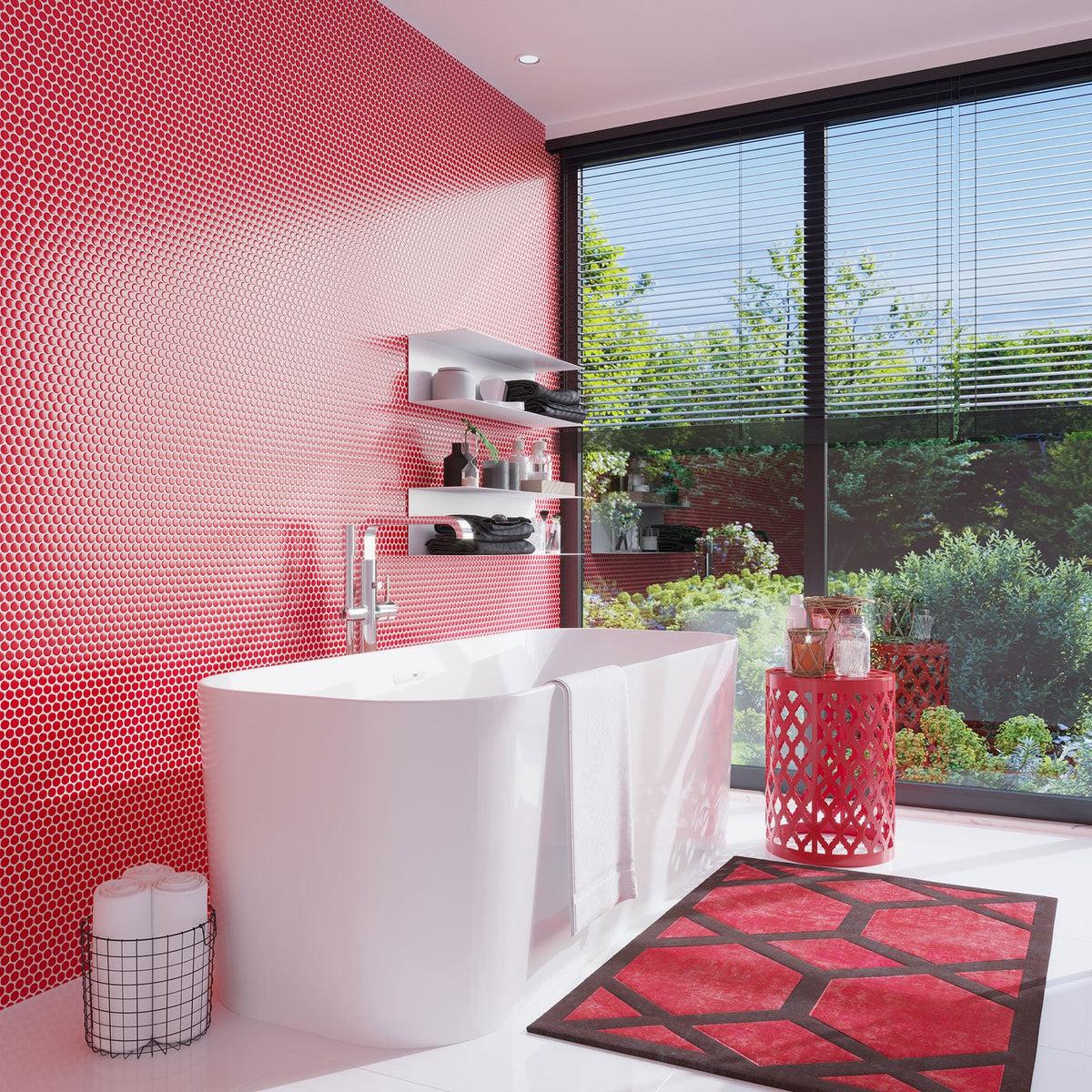 Red Buttons Porcelain Penny Round Tile | Tile Club