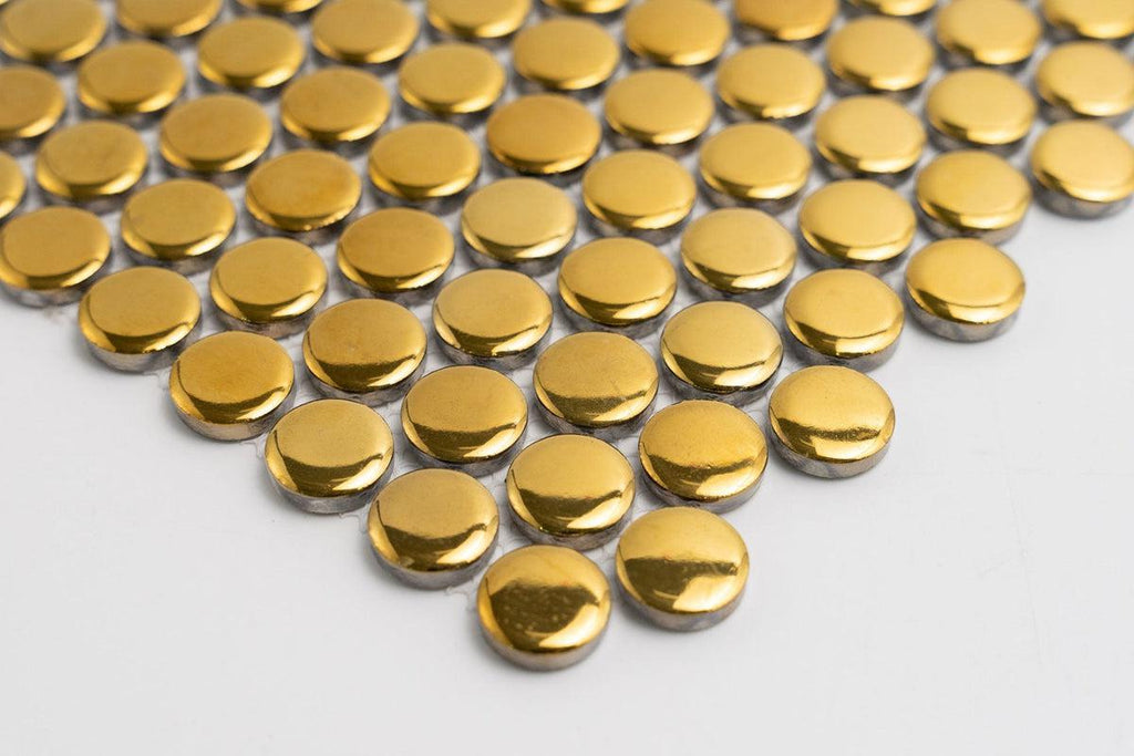 Metallic Gold Buttons Porcelain Penny Round Tile | Tile Club