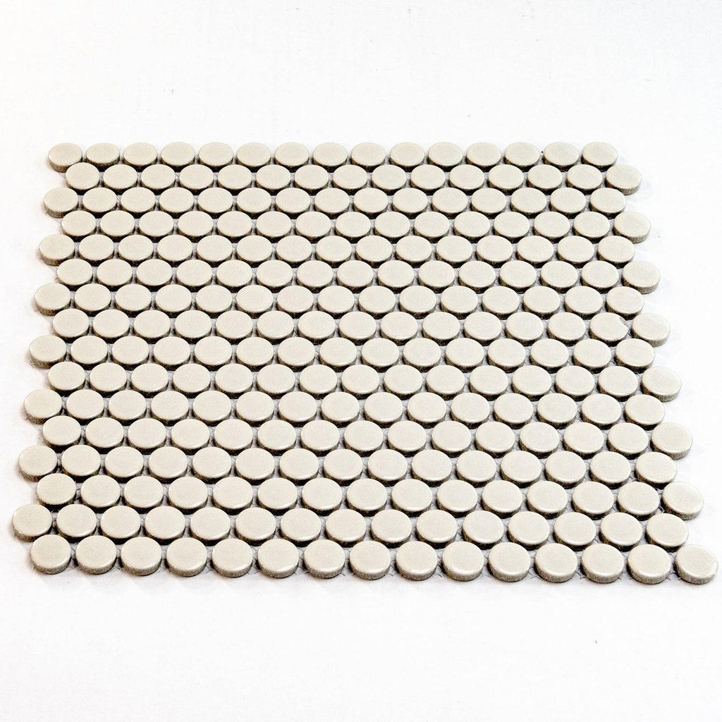 Glossy Cream Buttons Porcelain Penny Round Tile | Tile Club