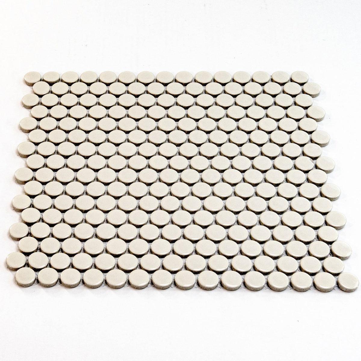 Glossy Cream Buttons Porcelain Penny Round Tile | Tile Club