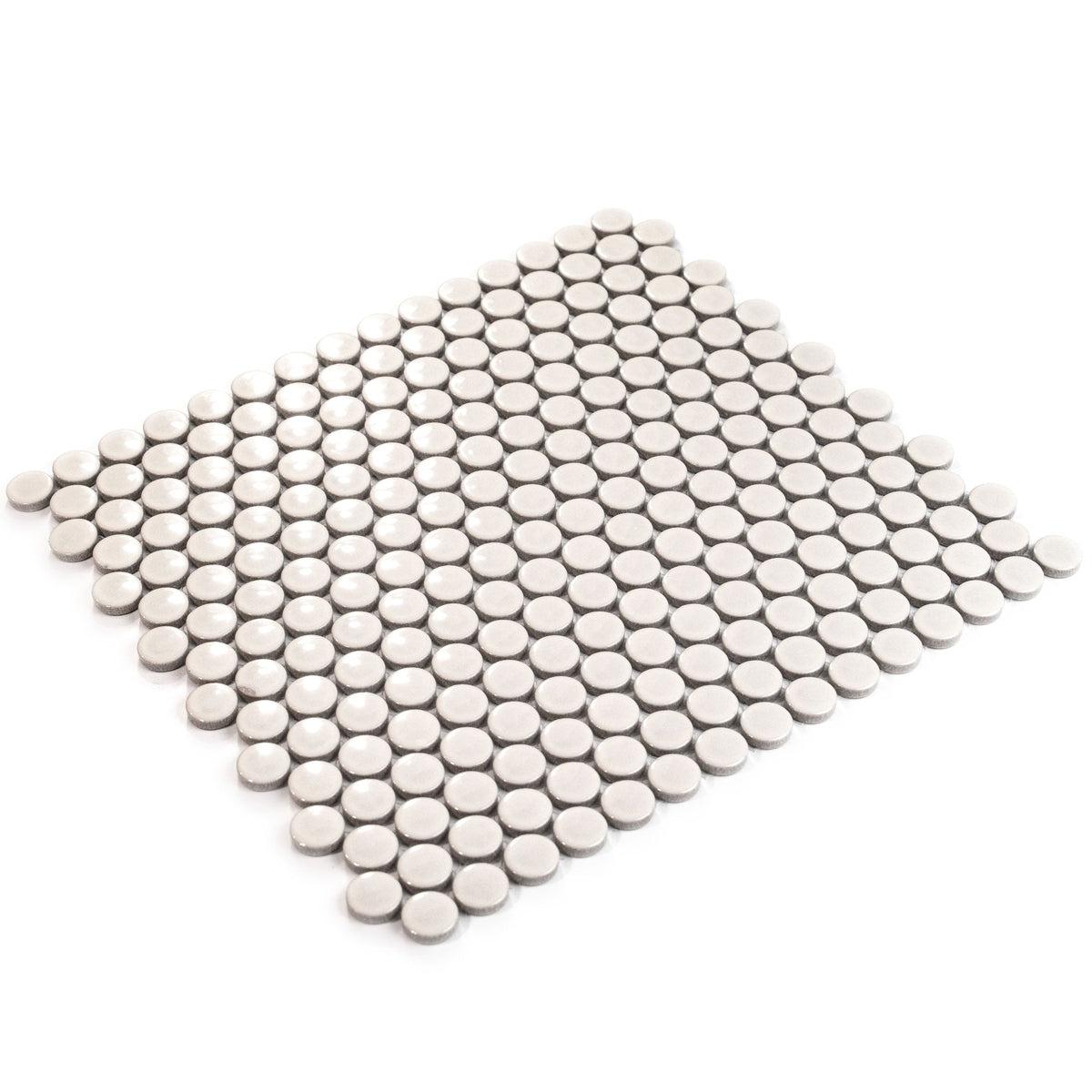 Glossy Cream Buttons Porcelain Penny Round Tile | Tile Club