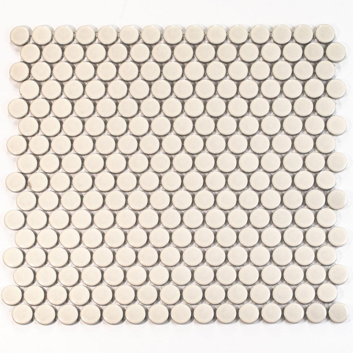 Glossy Cream Buttons Porcelain Penny Round Tile Sample