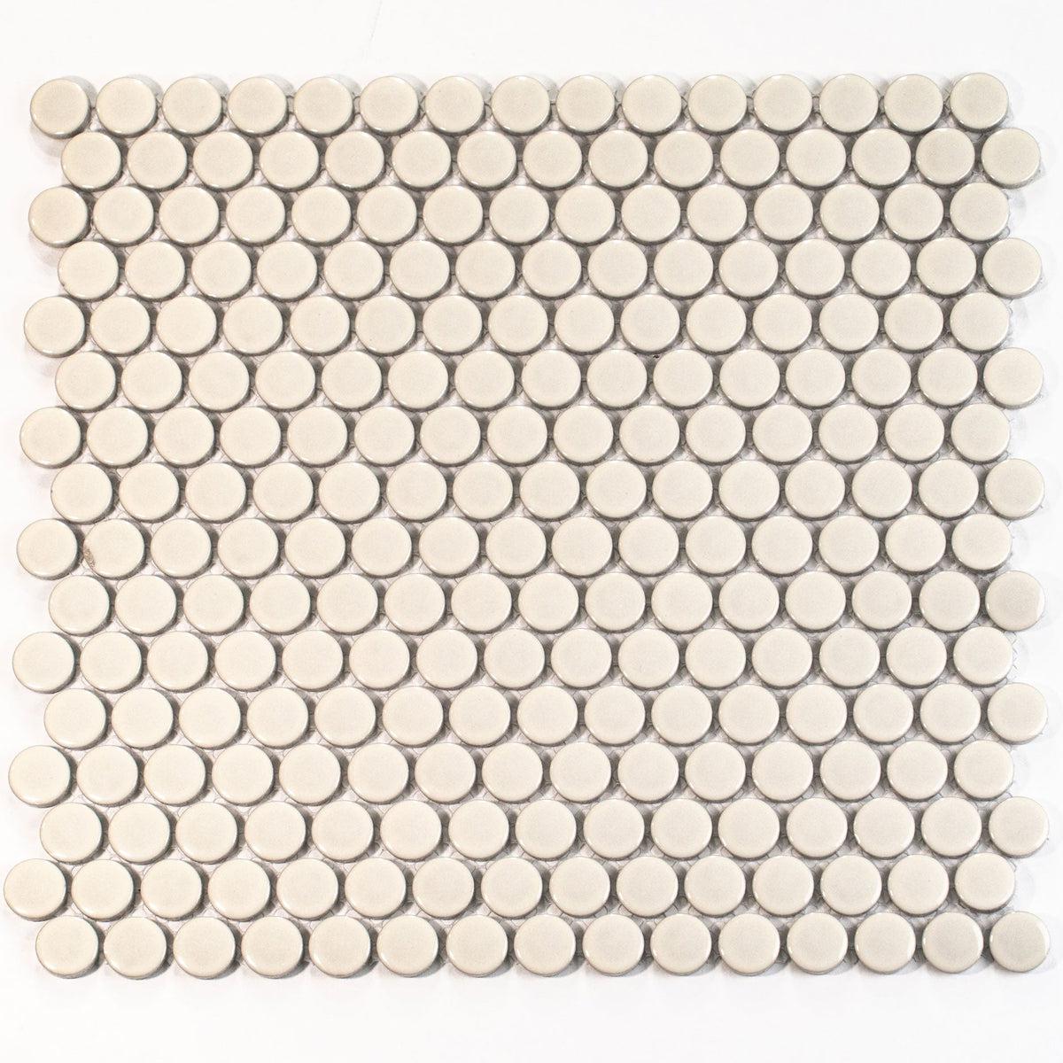 Glossy Cream Buttons Porcelain Penny Round Tile Sample