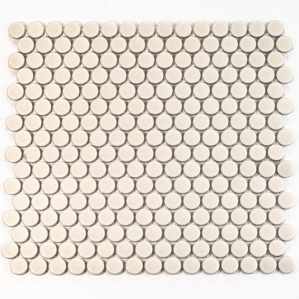 Glossy cream penny round porcelain tile