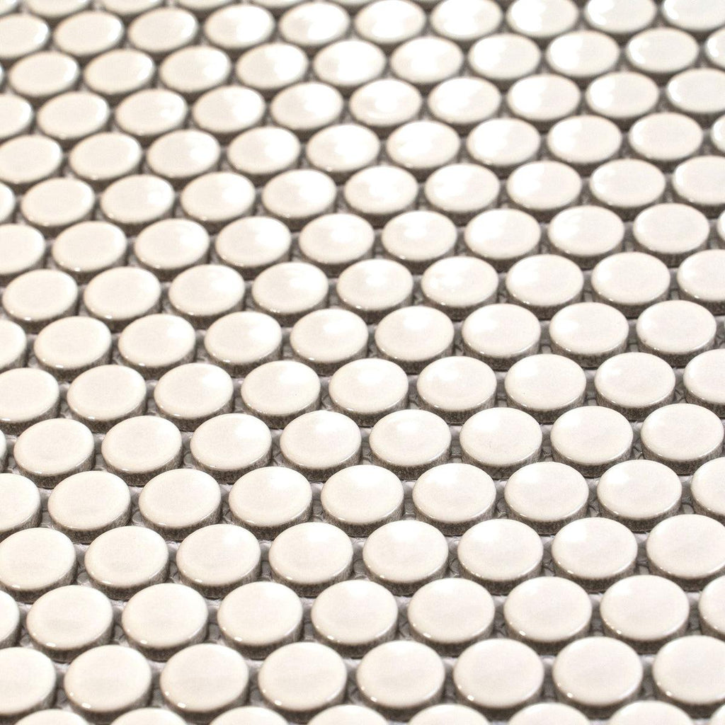 Glossy Cream Buttons Porcelain Penny Round Tile | Tile Club