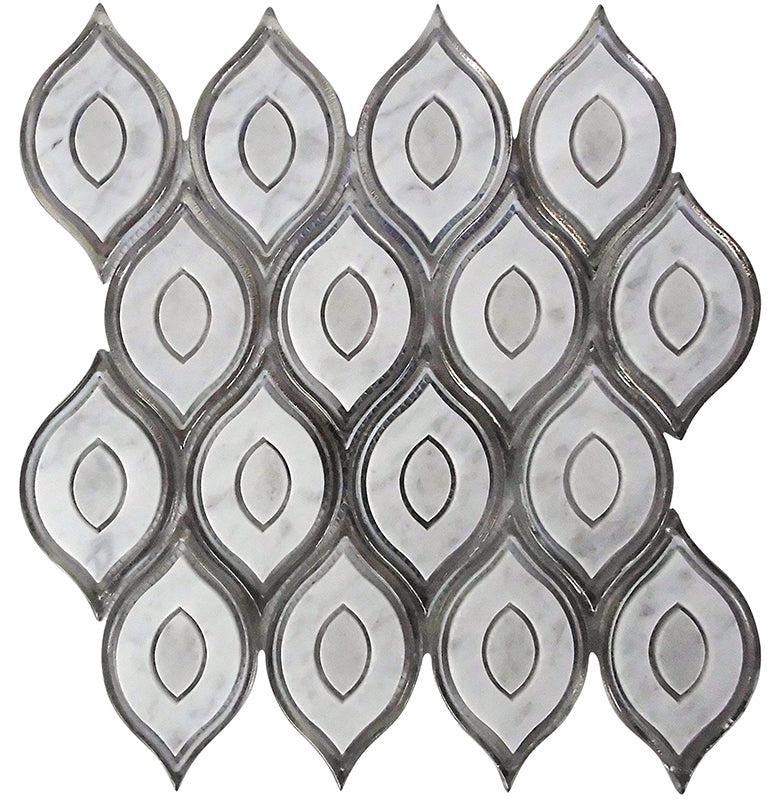 Evil Eye Carrara Marble Mosaic Tile Sample