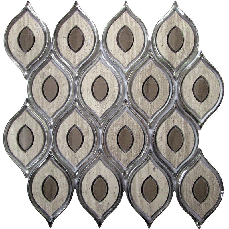 Evil Eye Wooden Beige Marble Mosaic Tile Sample