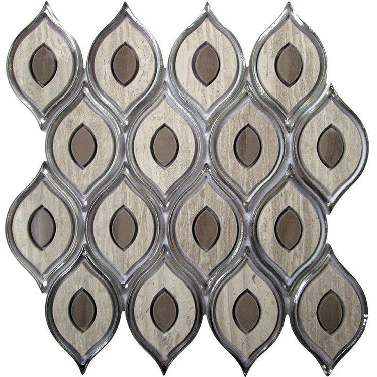 Evil Eye Wooden Beige Marble Mosaic Tile Sample