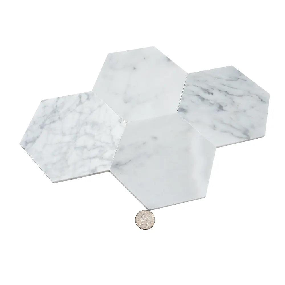 5" Carrara Hexagon Marble Peel and Stick Tile